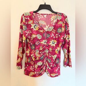 Cato Floral Cut Out Ruched Front Top - Womens size Small